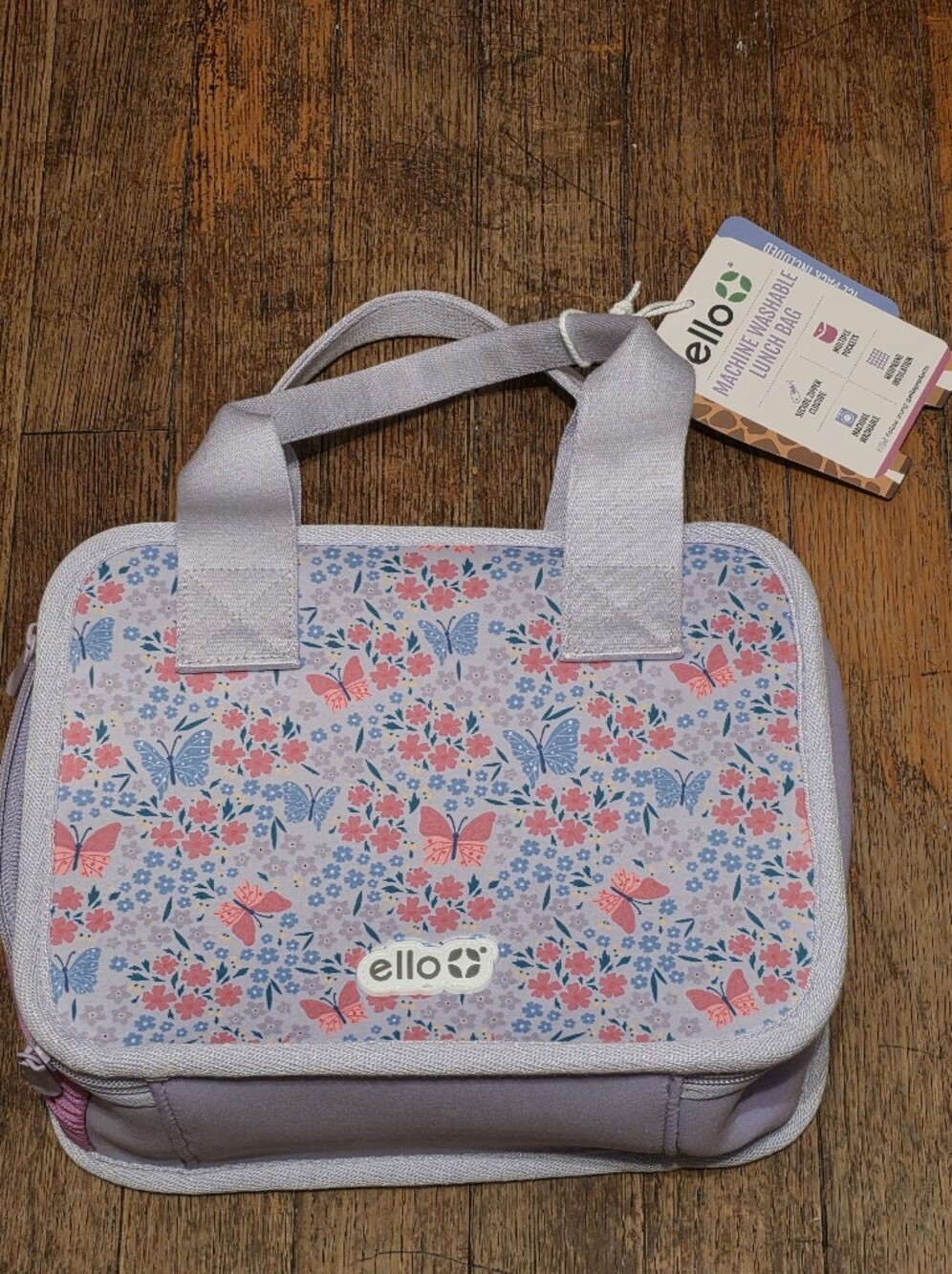 Ello Kids Lavender Butterfly Floral Lunch Bag